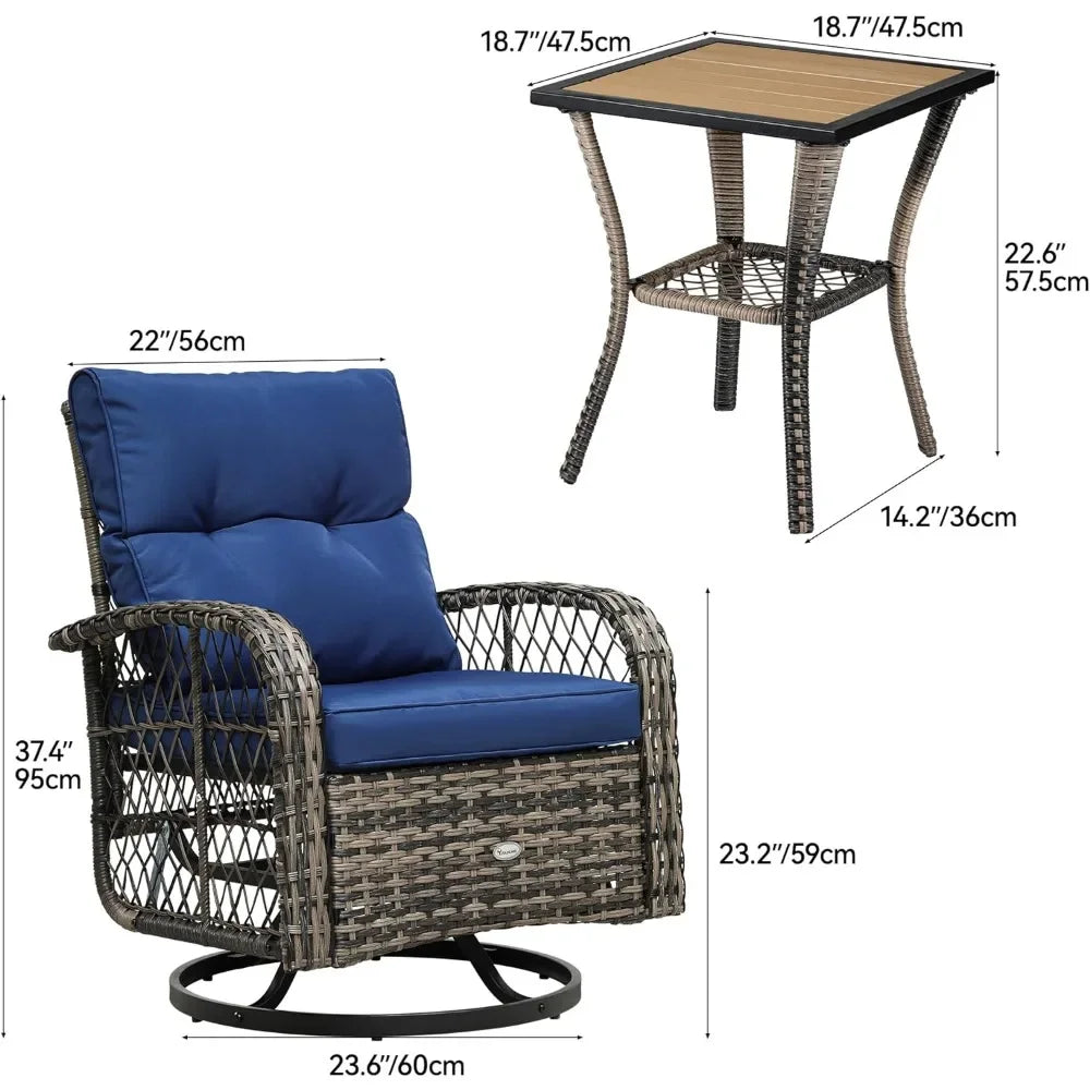 3 Piece Wicker Swivel Glider Rocker Bistro Set for Outdoors