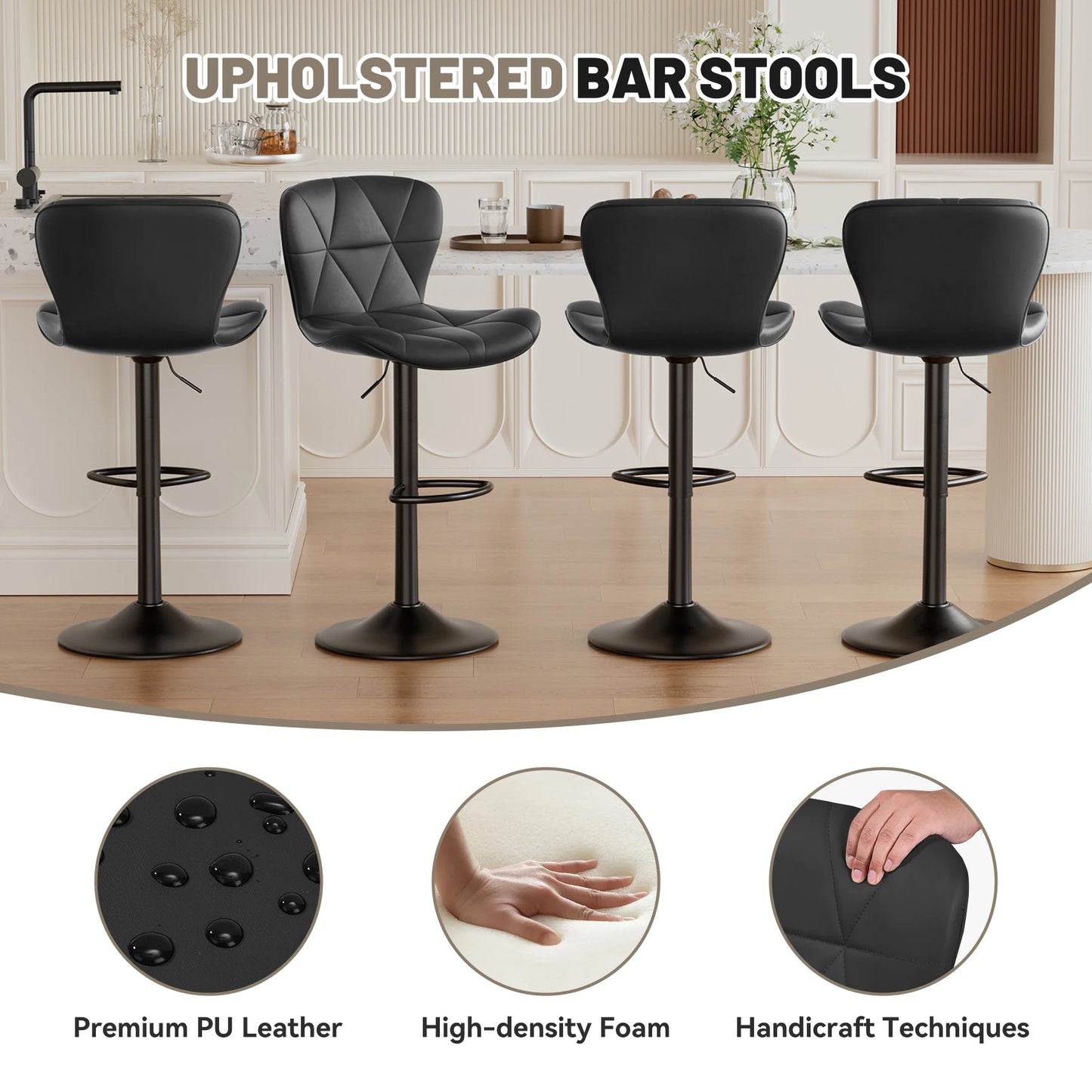 Bar Chairs 360 Degree Adjustable Faux Leather Backrest