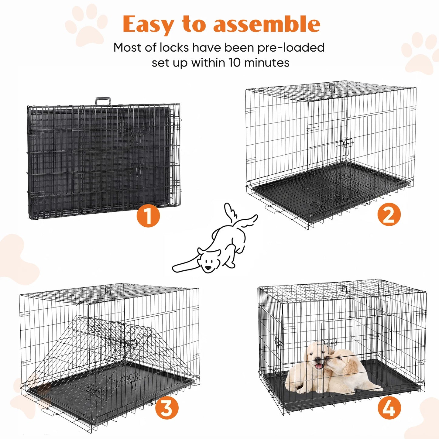 JHK Extra Large Double Door Folding Metal Dog Cage