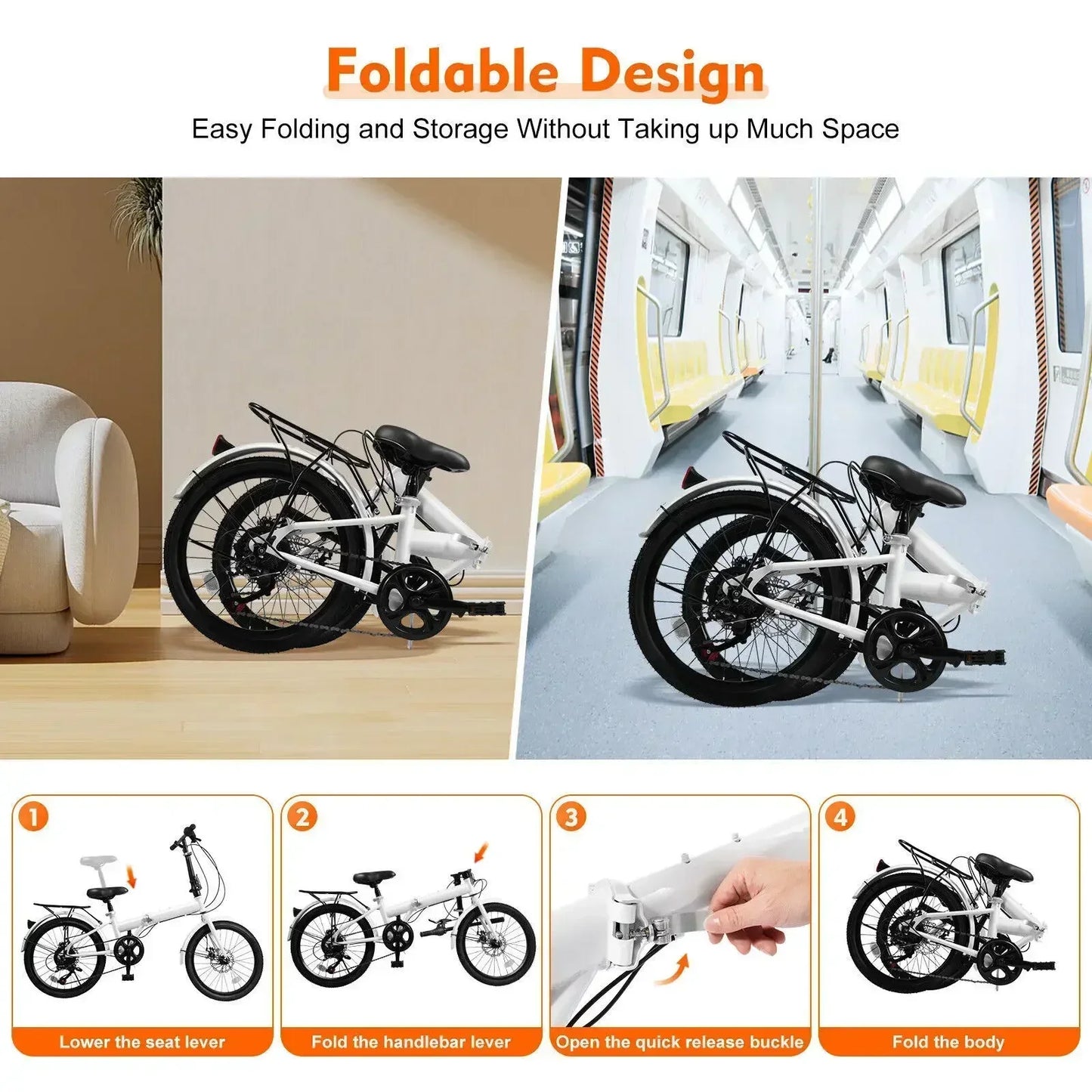 Folding City Bicycle For Adults 7 Speed Portable Commuter Bike
