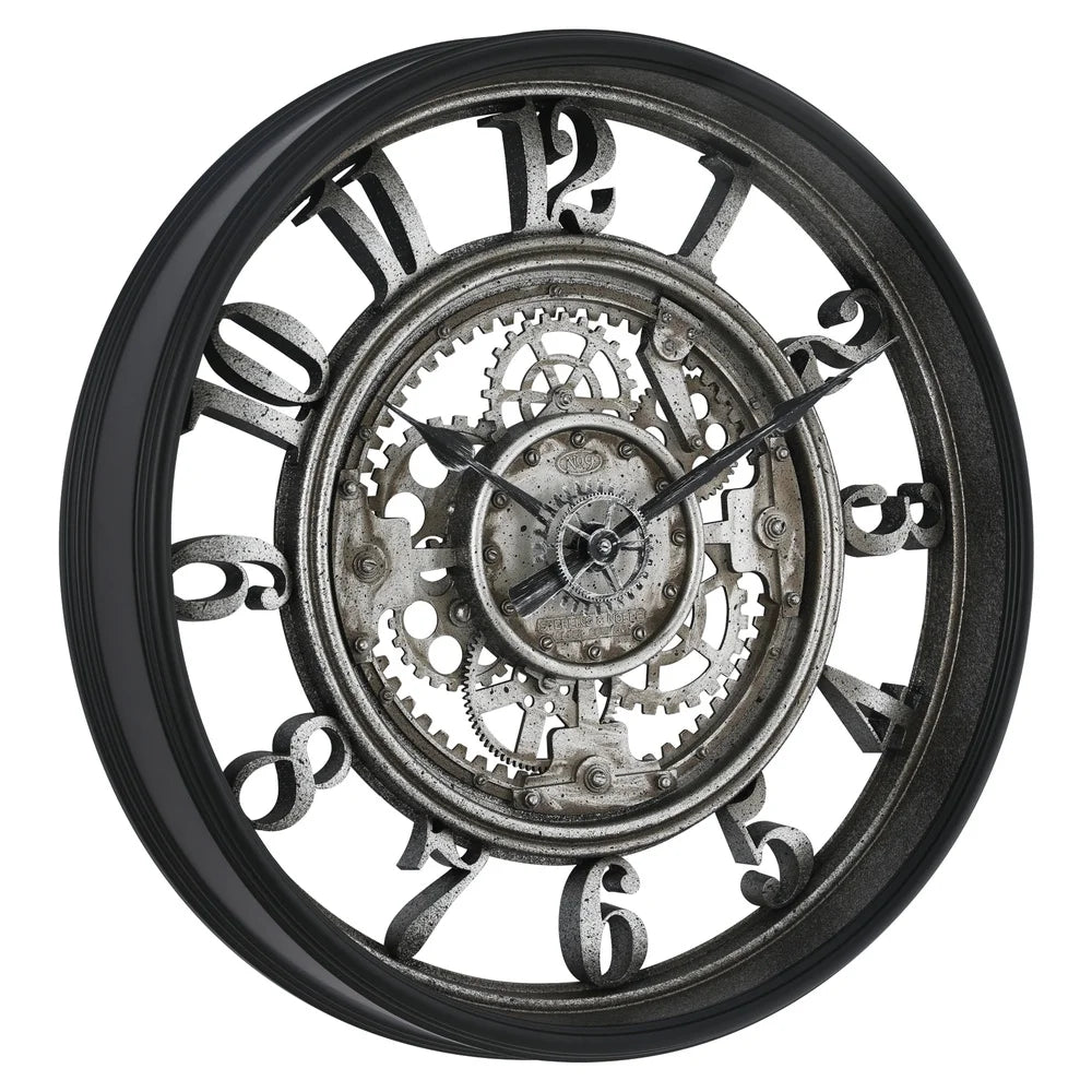 20 Inch Rustic Metal Wall Clock With Moving Gears Decor