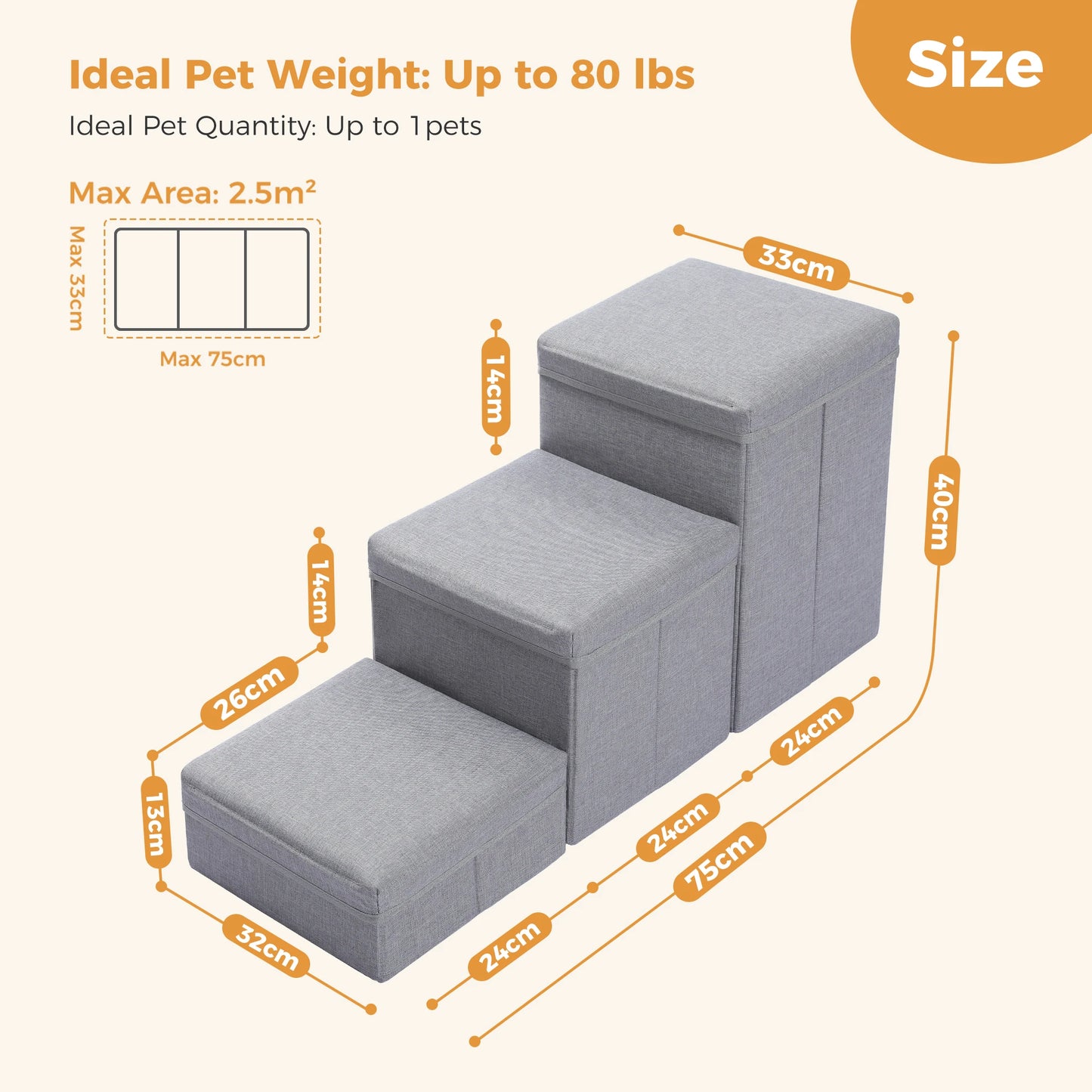 3 Tier Dog Stairs Foldable With Storage Box Non Slip Indoor