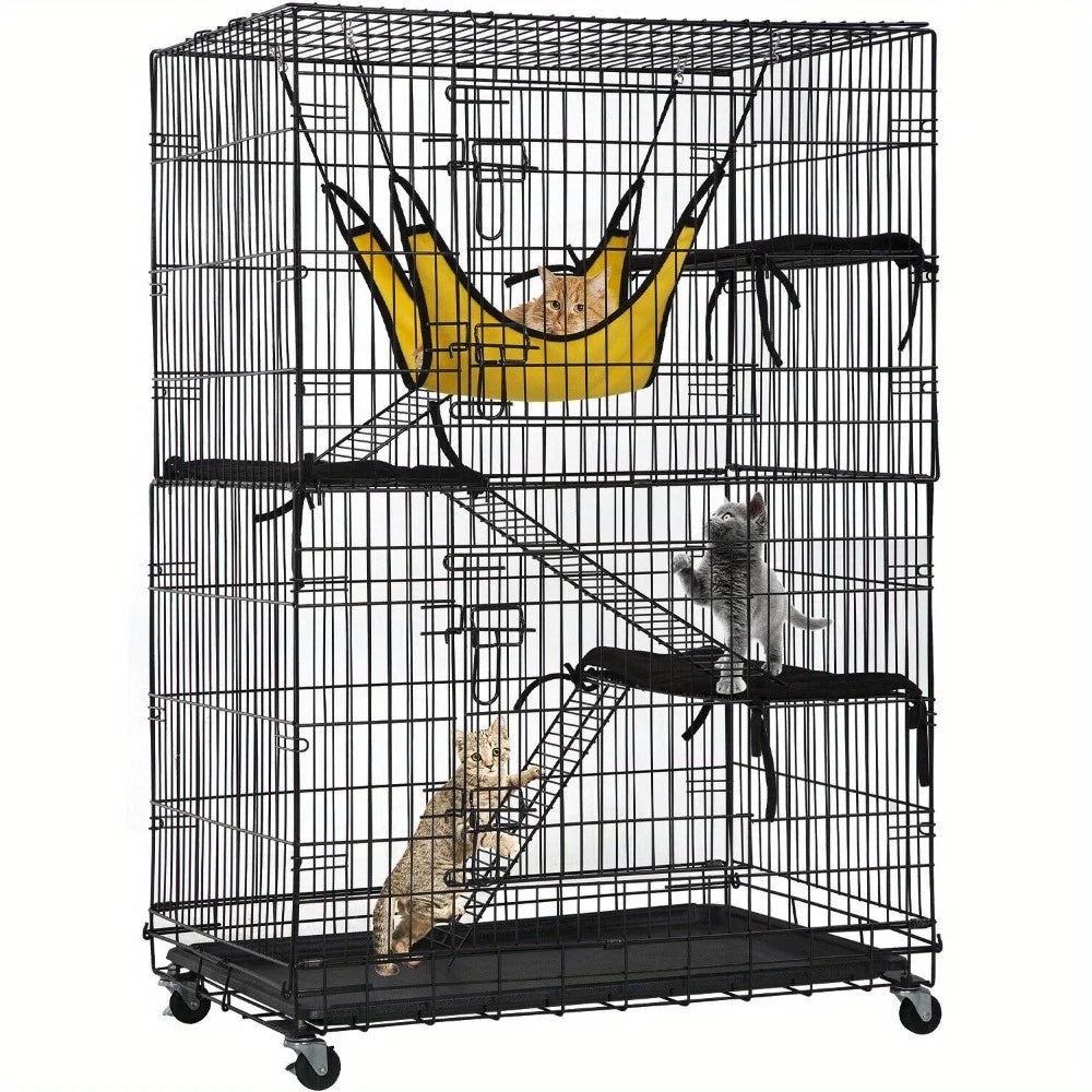 4-Tier Cat Cage with Free Hammock for Play and Relaxation