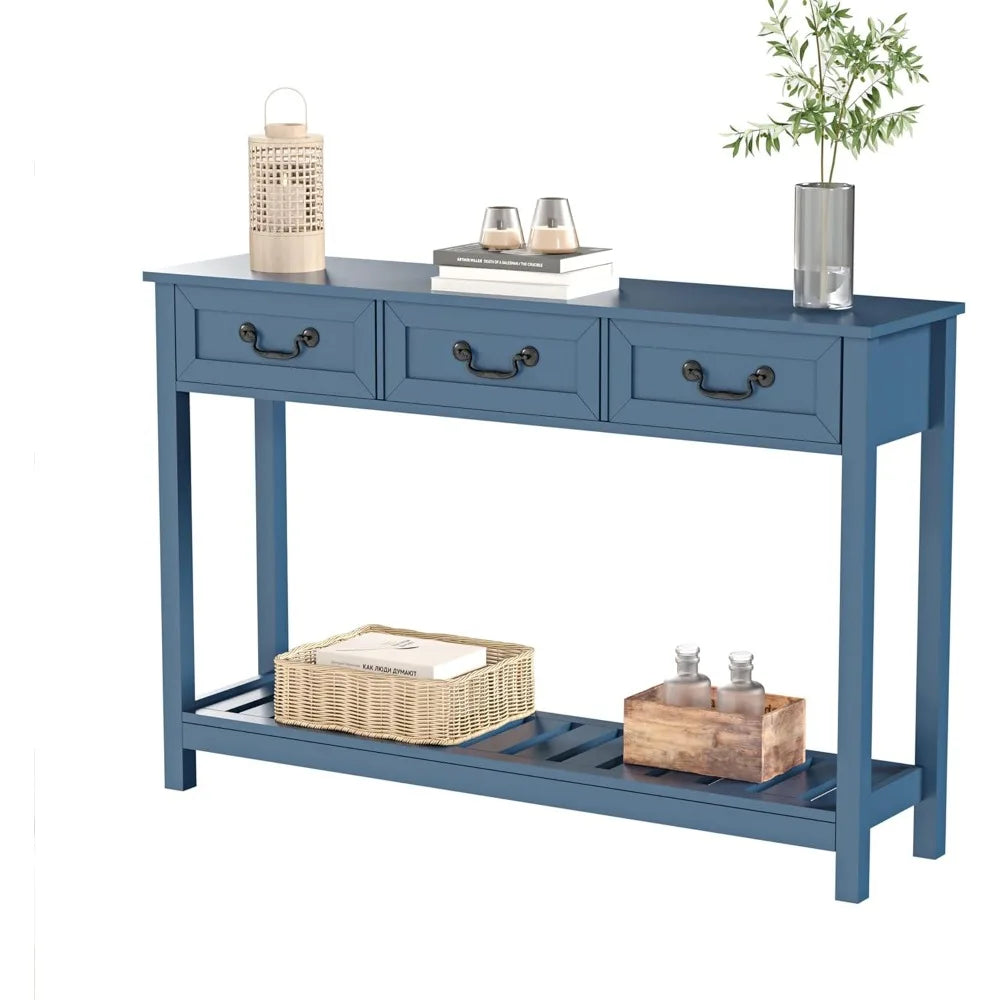 ChooChoo Farmhouse Console Table With Three Drawers Blue