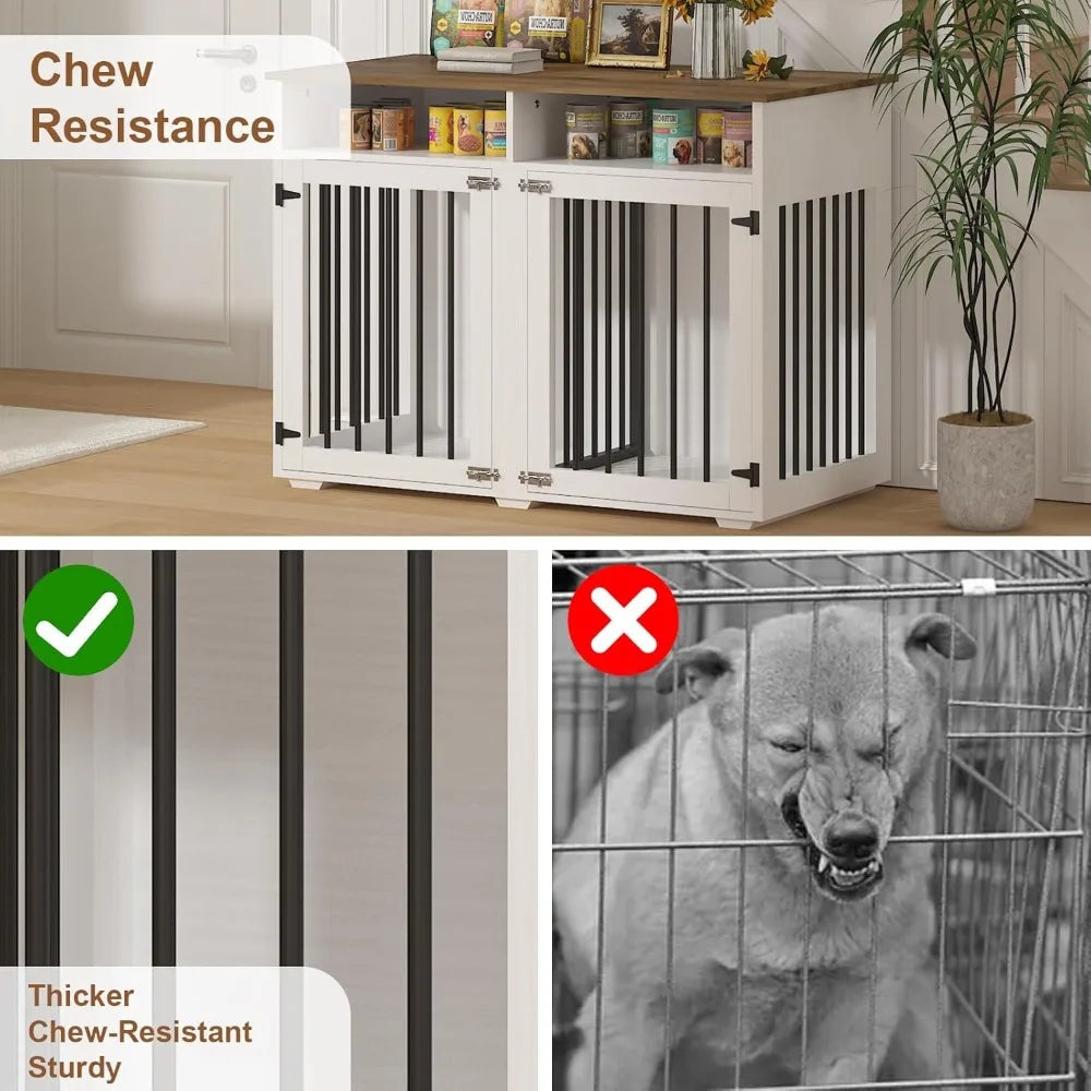 Double Dog Wooden Crate With Removable Partition And Shelf