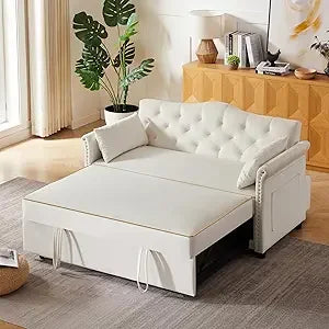65 Inch Convertible Sleeper Sofa Bed with Chaise and USB Ports