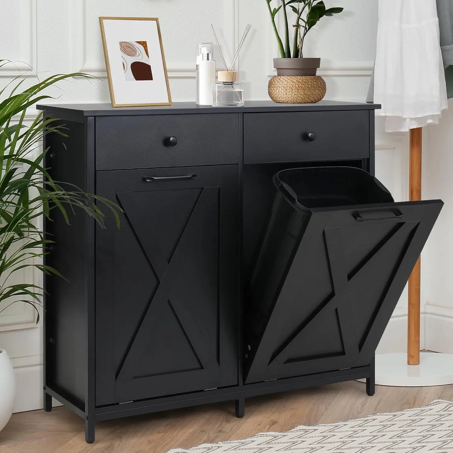 Double Tilt Out Trash Cabinet Pet Proof Hidden Drawer Kitchen