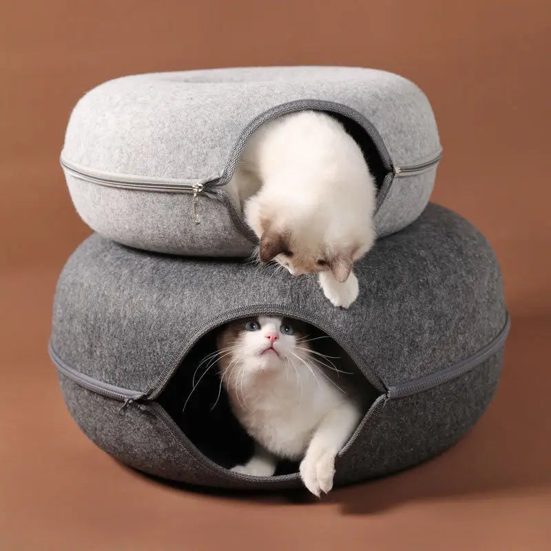 Interactive Donut Cat Bed Tunnel Indoor Pet House