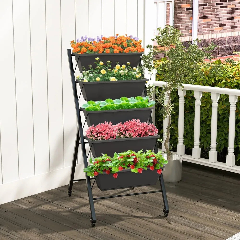 Giantex Vertical Raised Garden Bed on Wheels with 5 Containers