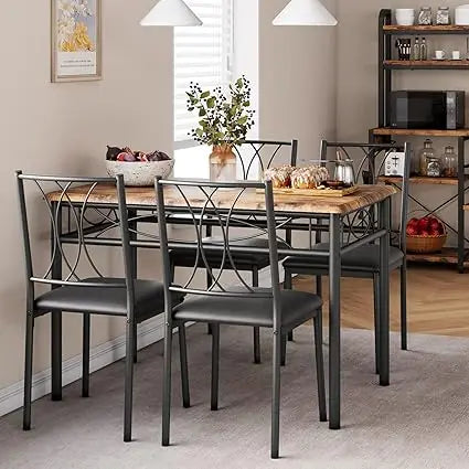 Rustic Rectangular Dining Table Set for Four Chairs