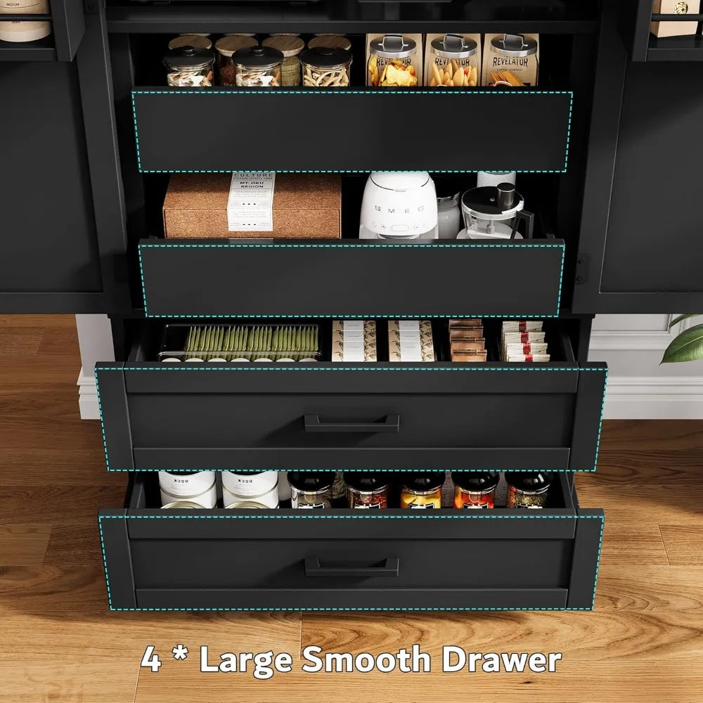 Freestanding Kitchen Pantry Cabinet With Adjustable Shelves And Drawers