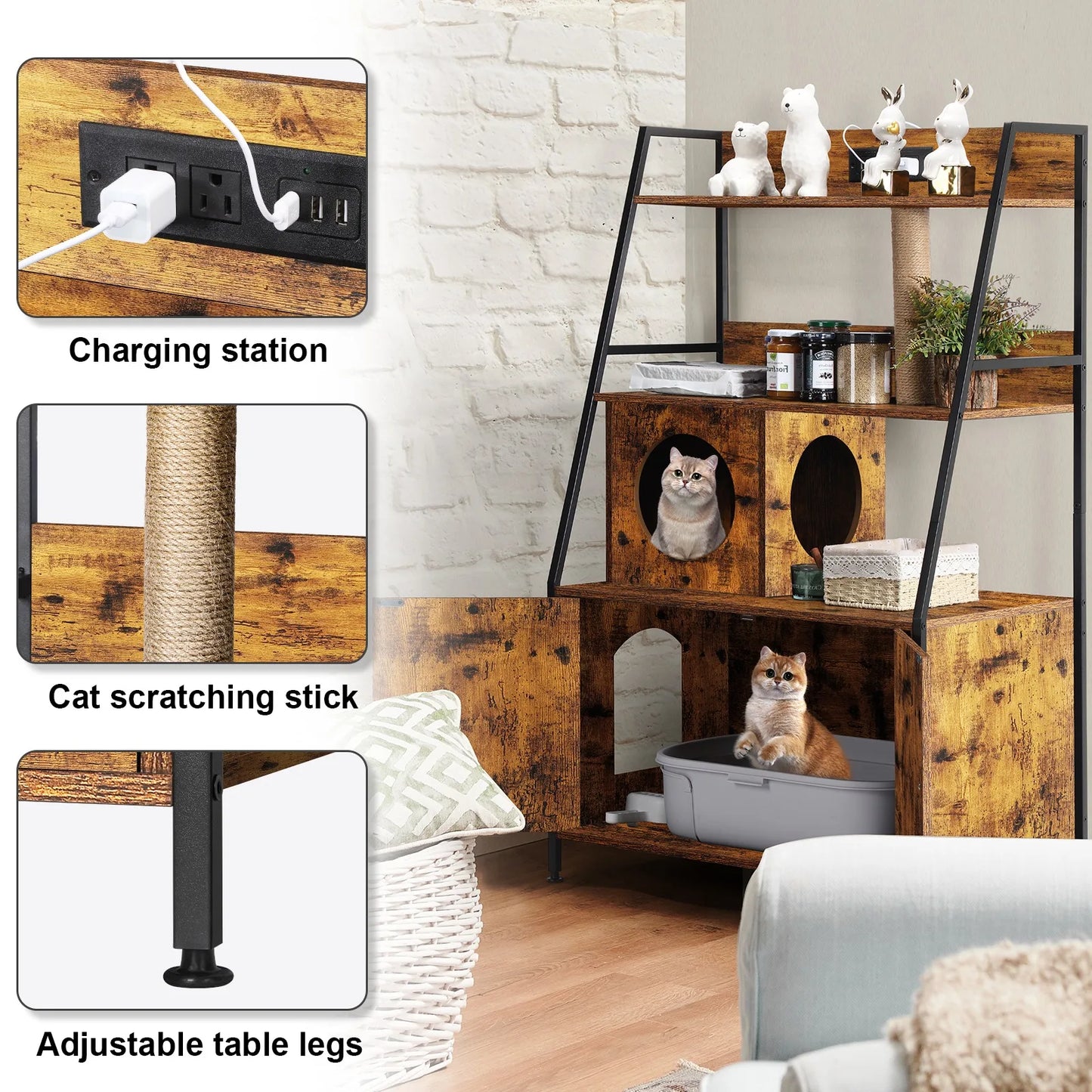 Cat Litter Box Enclosure with Storage and Cat Tree