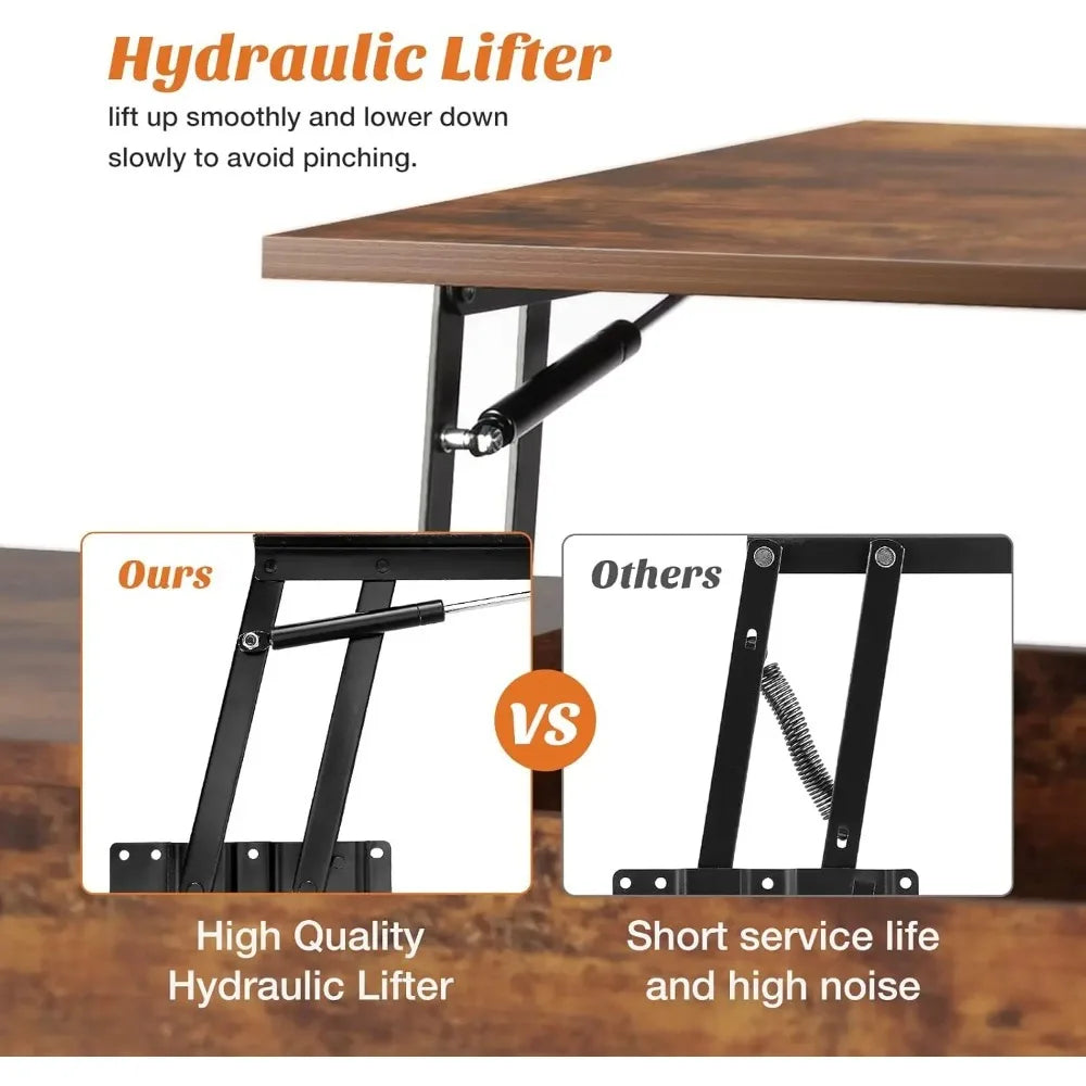 Lift Top Coffee Table With Storage Shelf And Hidden Compartment