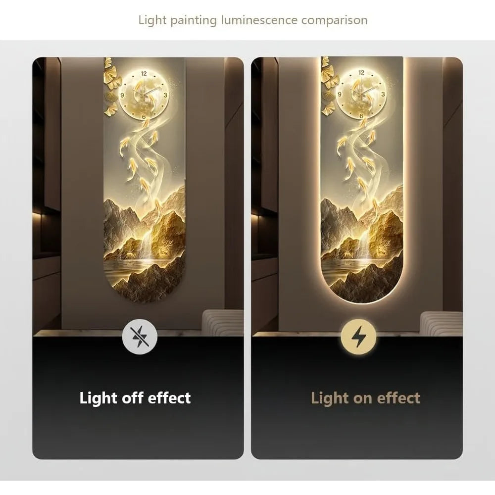 Modern 3D Wall Clock Art with LED Light for Home Decor