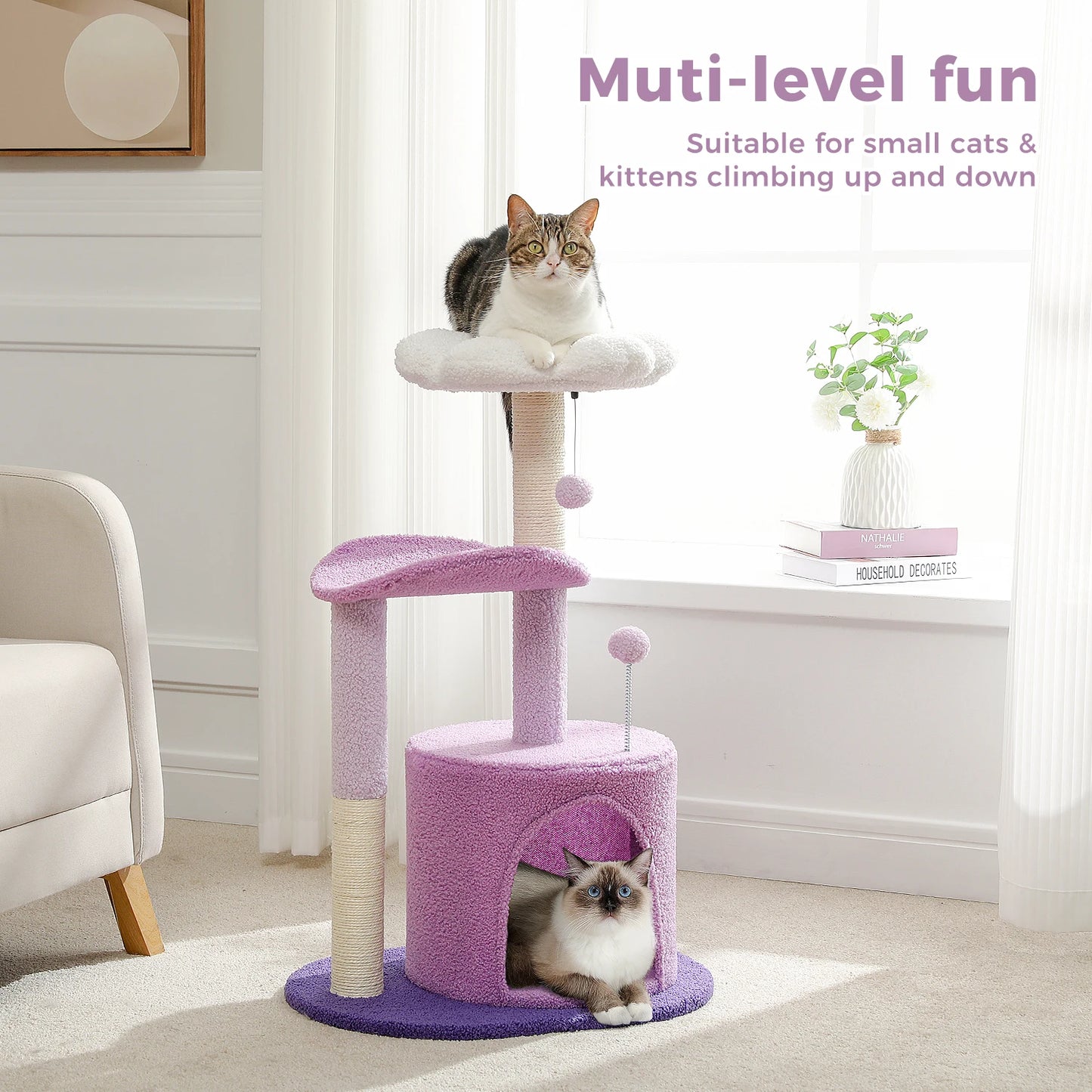 Cozy Cactus Cat Tree with Curved Perch and Scratching Post