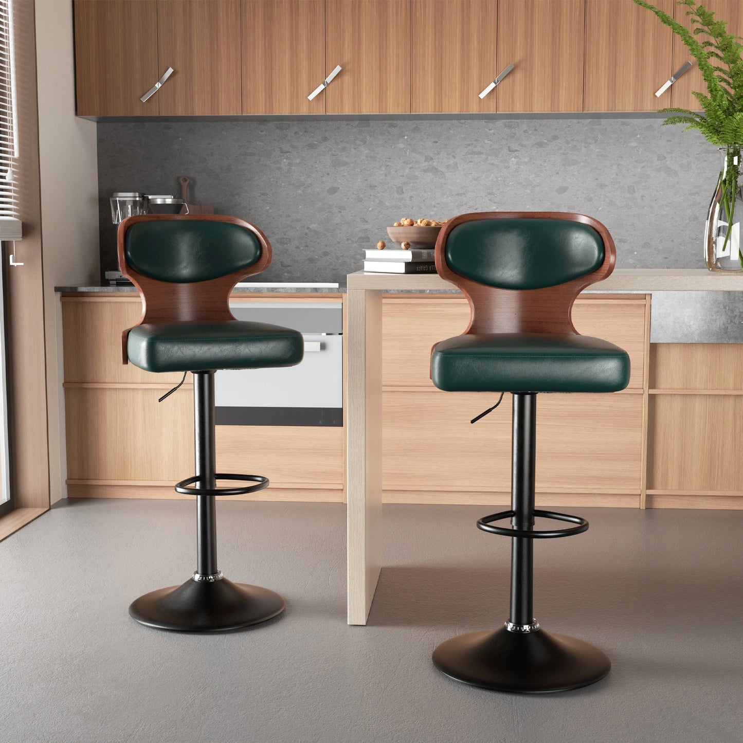 2Pcs Bar Stool Set Rotating Backrest PU Leather Cushion