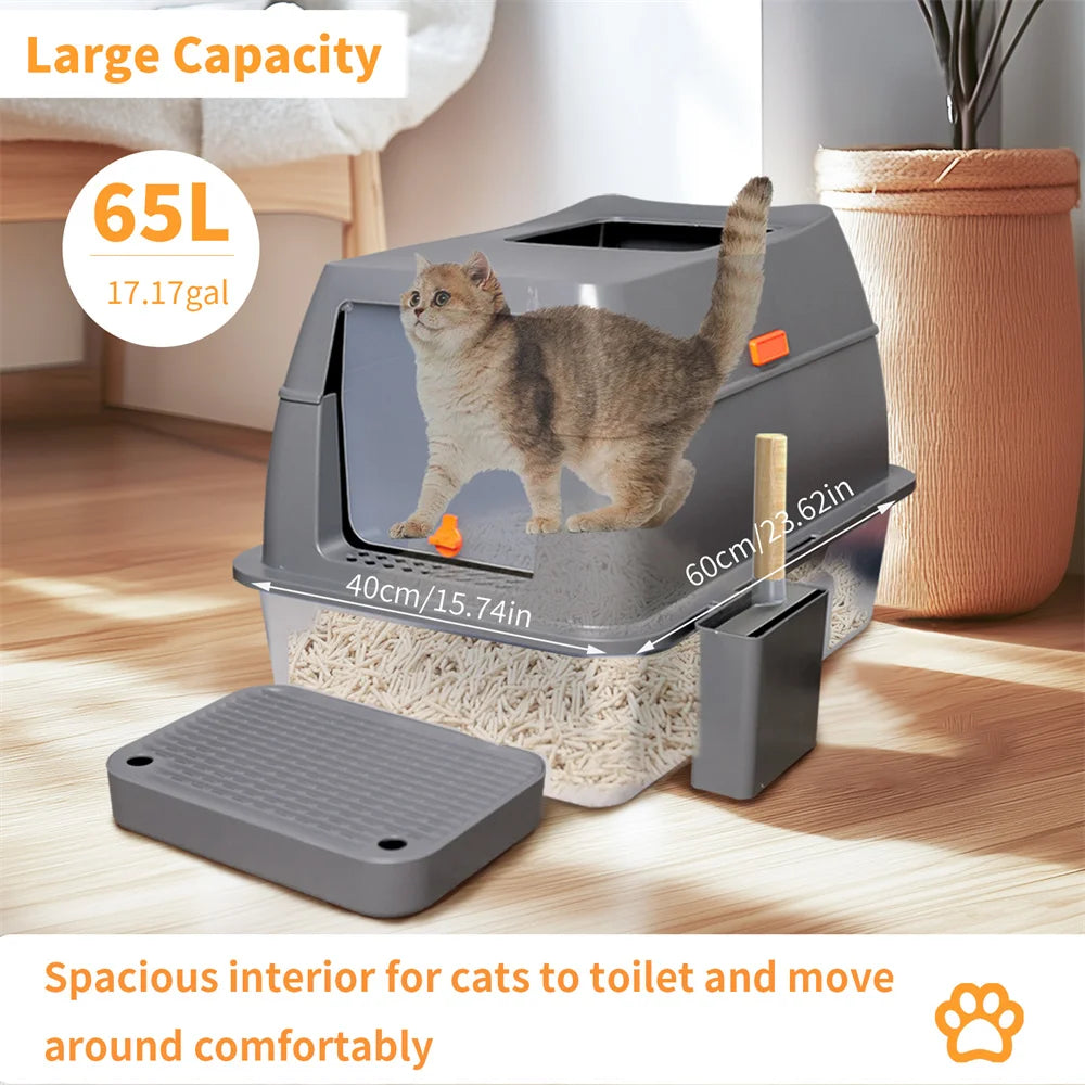 XXL Enclosed Stainless Steel Cat Litter Box with Lid