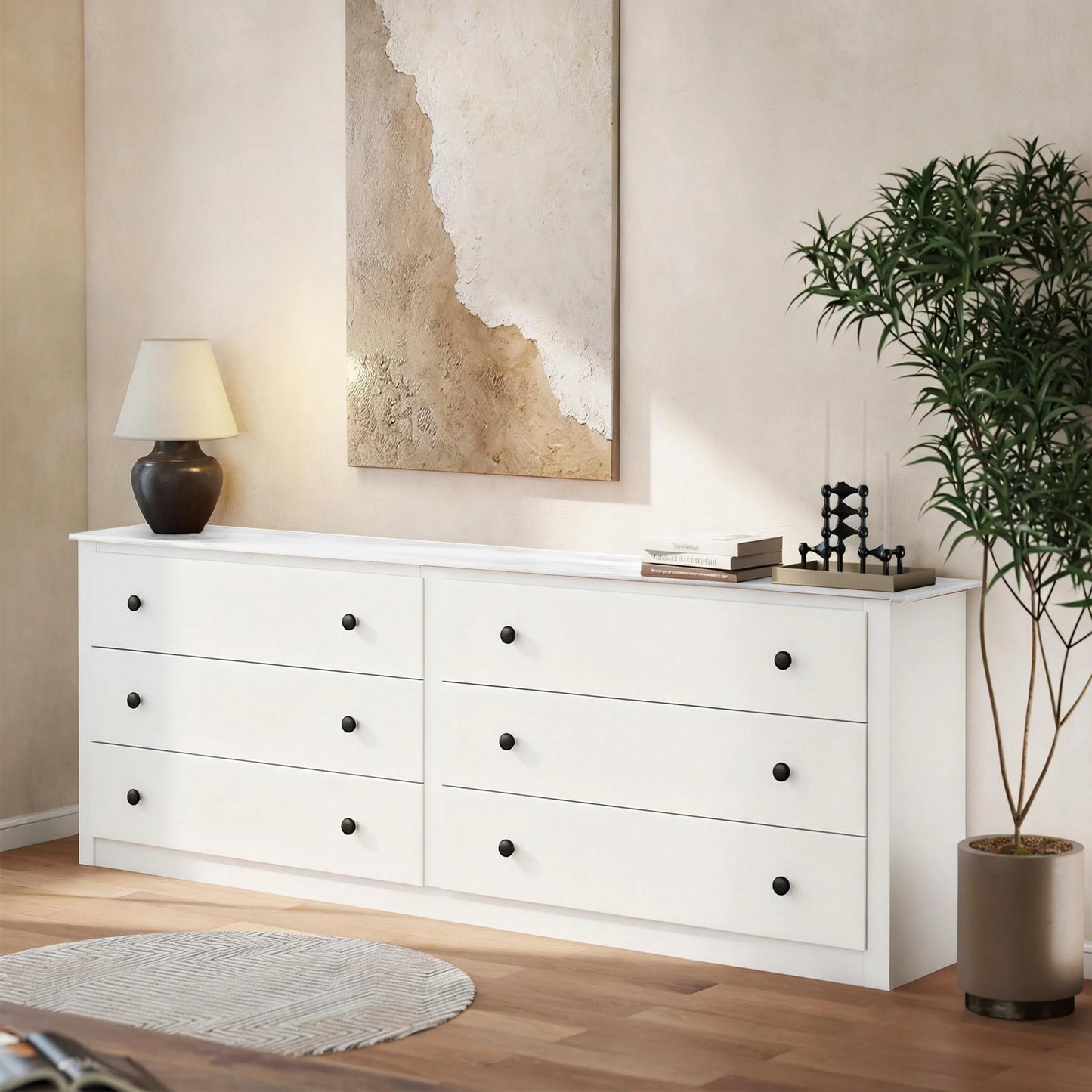 JHK Six Drawer Wood Dresser Cabinet For Living Room Storage