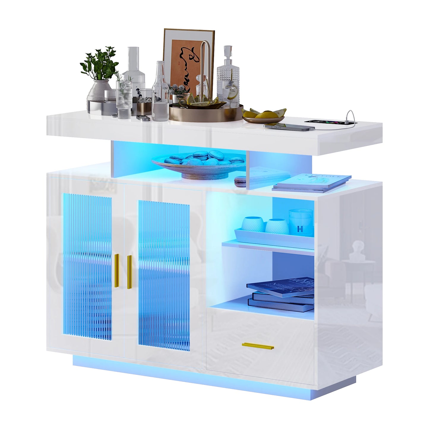 JDPAG LED Sideboard Buffet Cabinet With Storage In Black