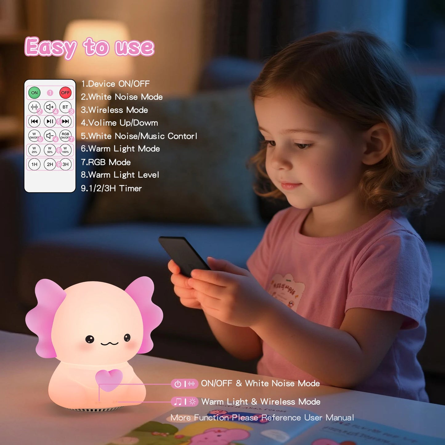 Axolotl Night Light With Sound Machine And Wireless Speaker