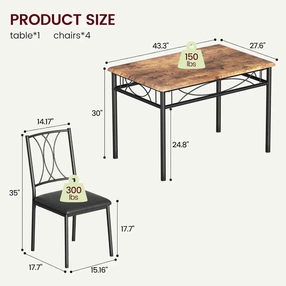 Rustic Rectangular Dining Table Set for Four Chairs