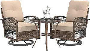 Outdoor Patio Furniture Set Swivel Rocker Chairs Wicker Bistro With Cushions
