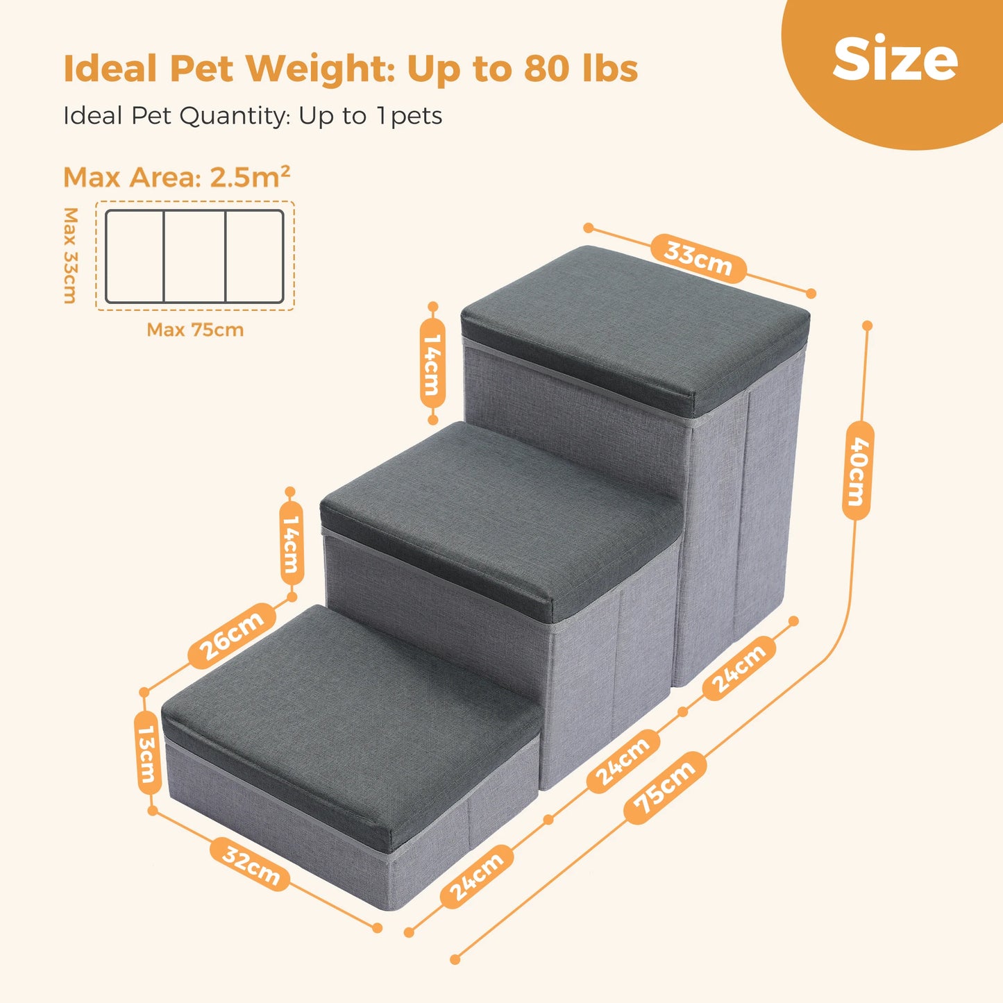 3 Tier Dog Stairs Foldable With Storage Box Non Slip Ramp