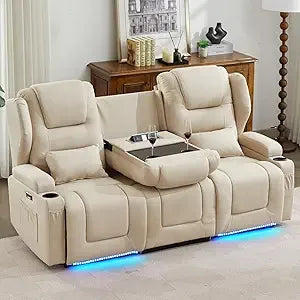Power Recline Loveseat Sofa With USB Charger And LEDs