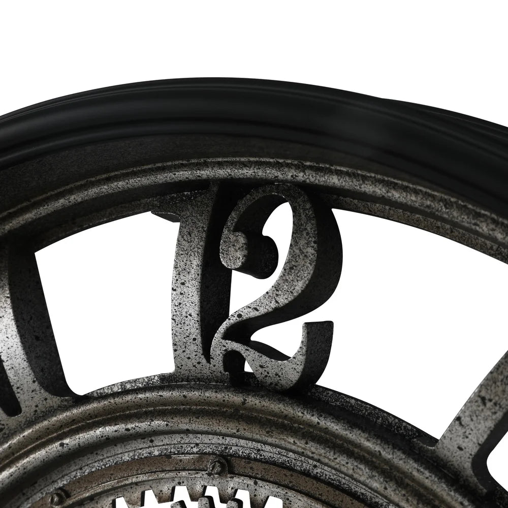 20 Inch Rustic Metal Wall Clock With Moving Gears Decor