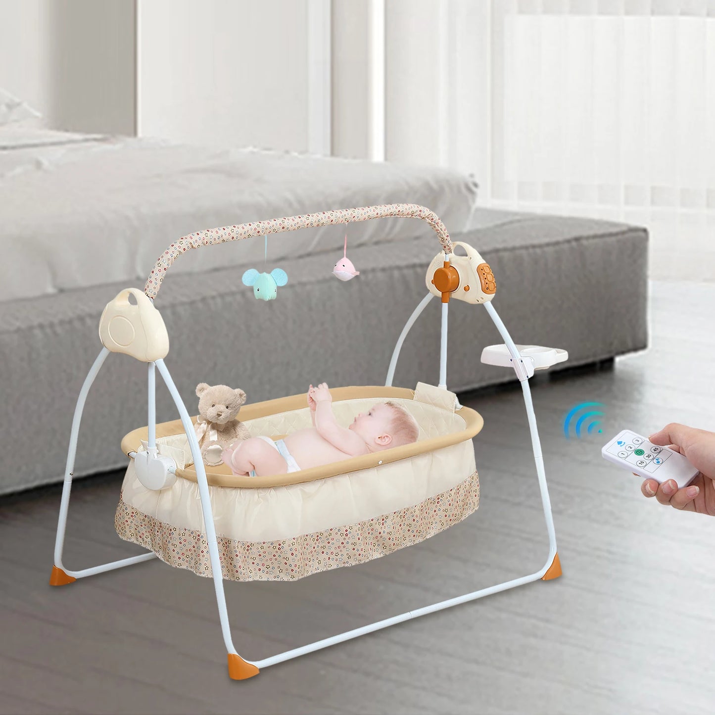 Electric Foldable Baby Cradle With Music Dual Control Swing