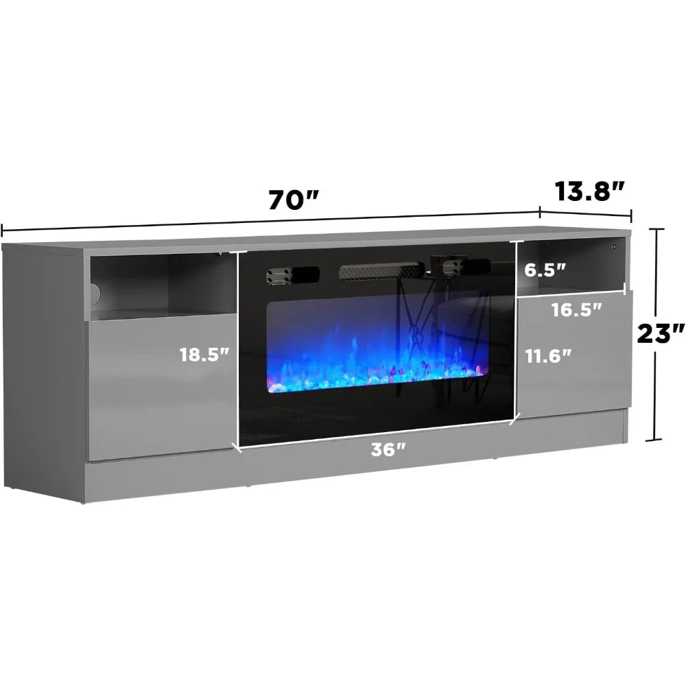 TV Stand With Fireplace LED Entertainment Center Modern Wood