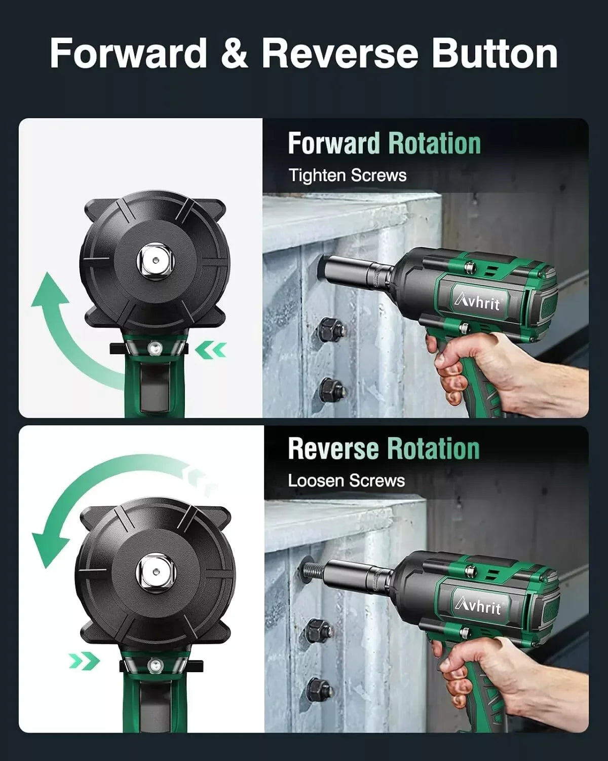 AVHRIT Brushless Cordless Impact Wrench Kit 1000Nm 2x5Ah Battery