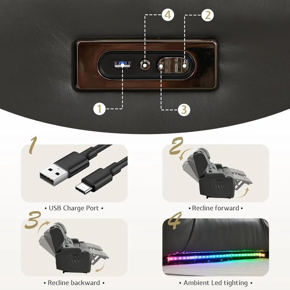 Power Recline Loveseat Sofa With USB Charger And LEDs
