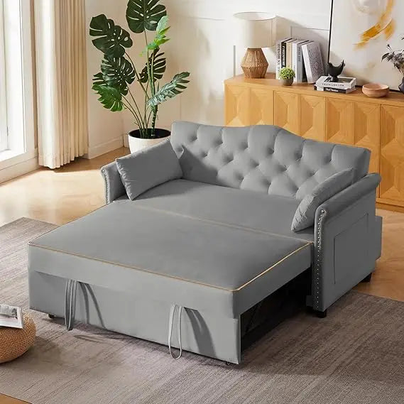 65 Inch Convertible Sleeper Sofa Bed with Chaise and USB Ports