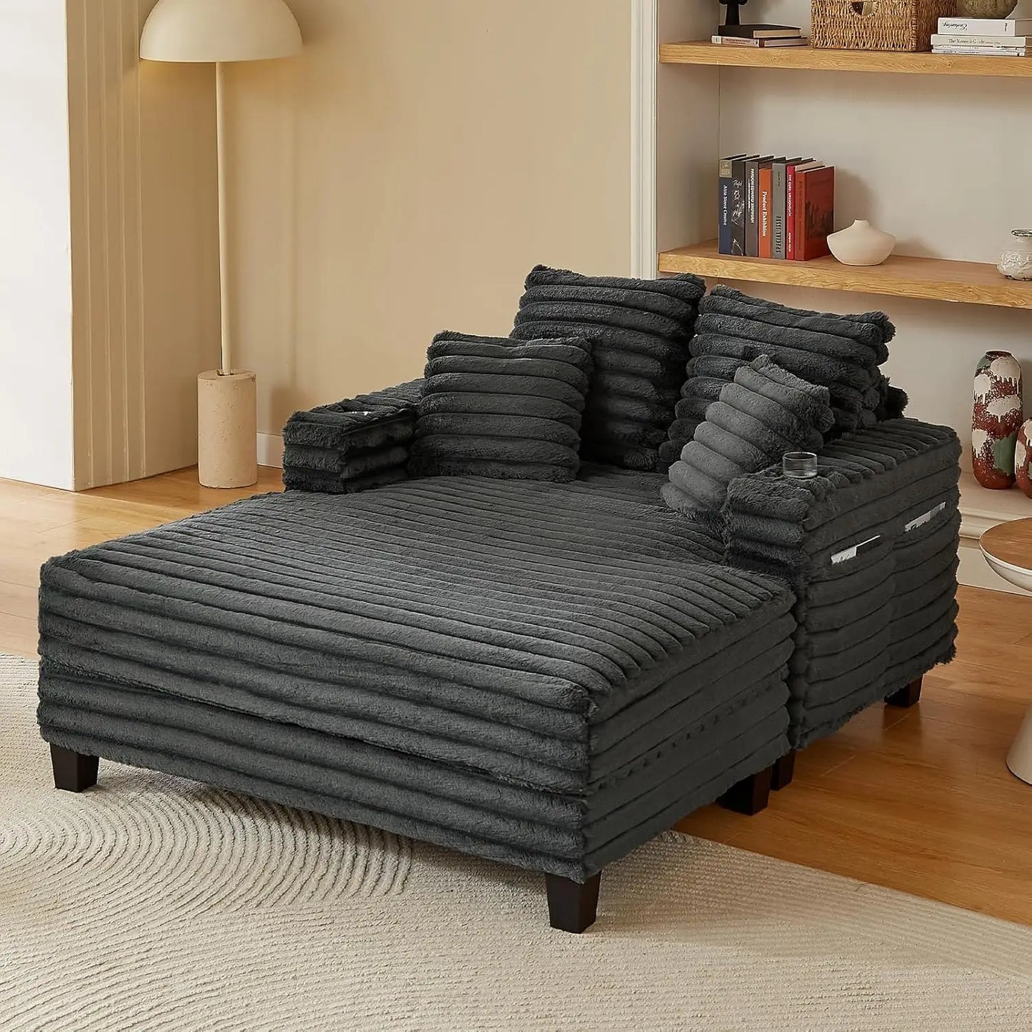Chaise Lounge Chair Indoor, 64" Oversized Sleeper Chair with Wood Frame, Upholstered Sofa Bed for Living Room & Home Theater