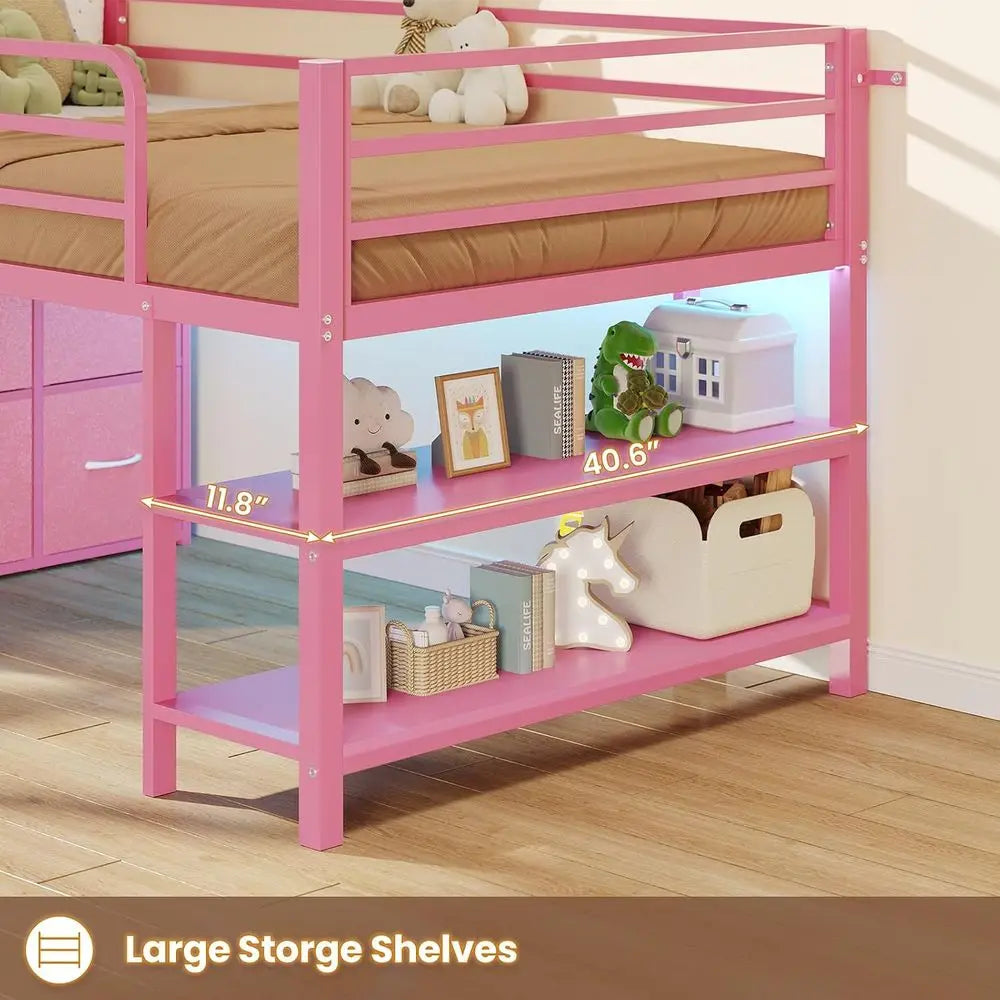 Low Loft Wood Storage Bed With Built In Led Lighting