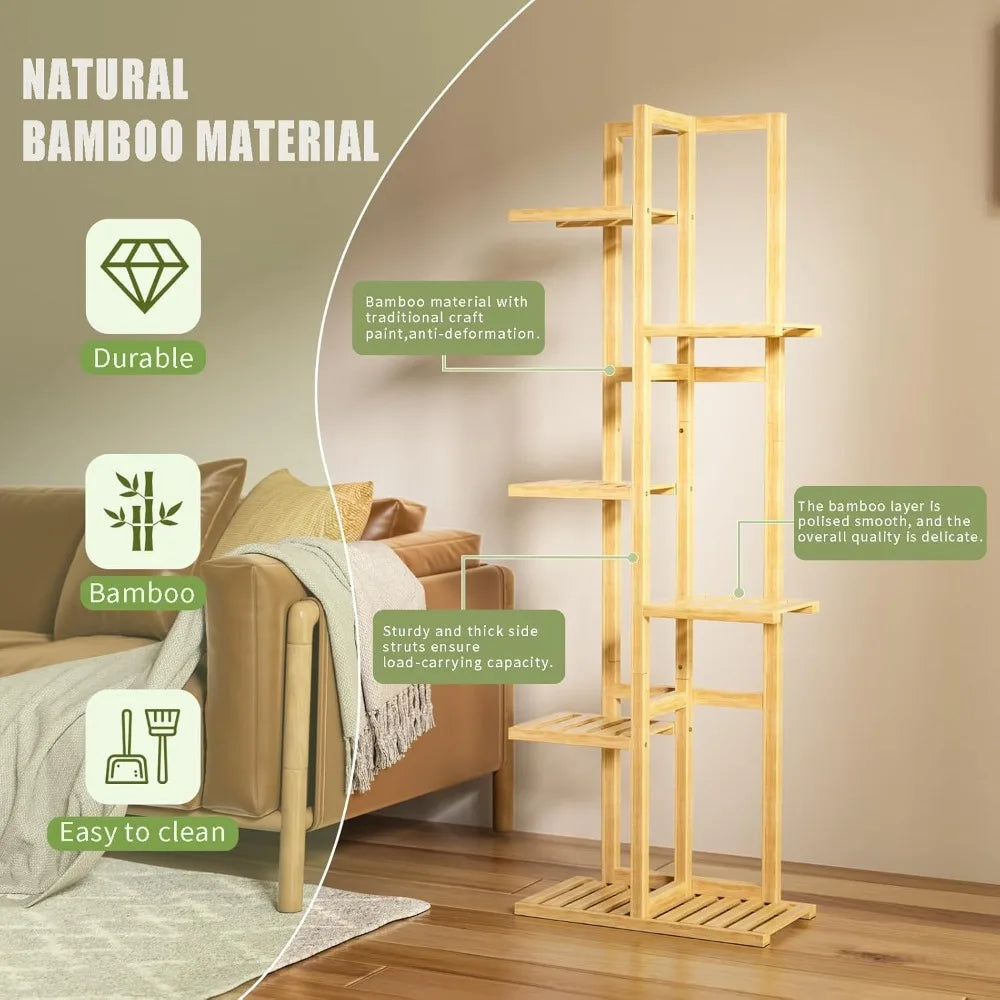 Six Tier Natural Bamboo Plant Stand Tall Corner Shelf
