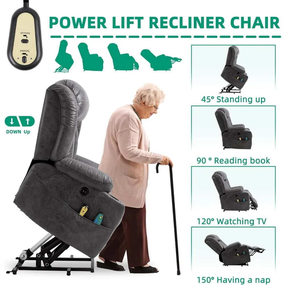 Tall Man Power Lift Recliner Chair With Massage And Heat