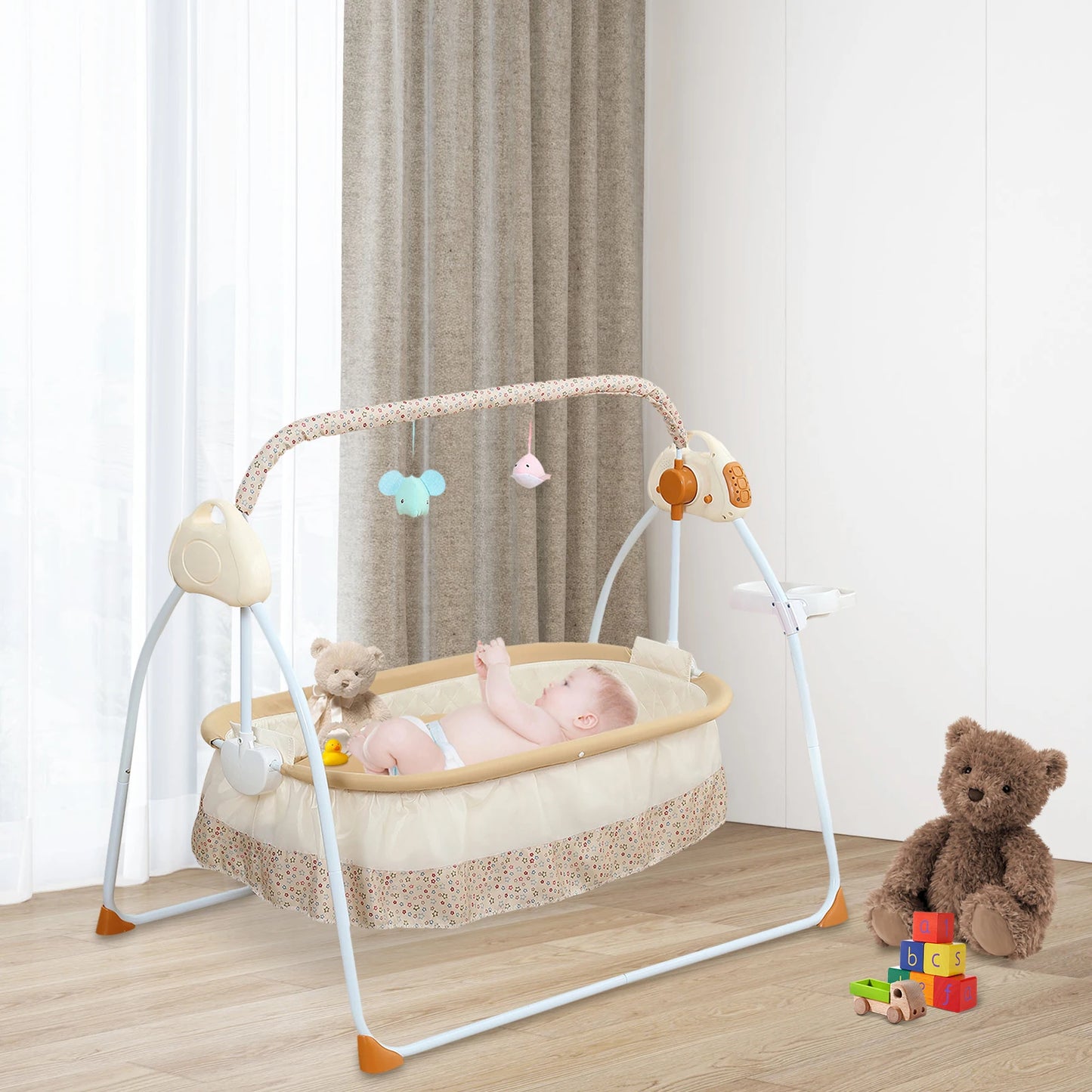 Electric Foldable Baby Cradle With Music Dual Control Swing