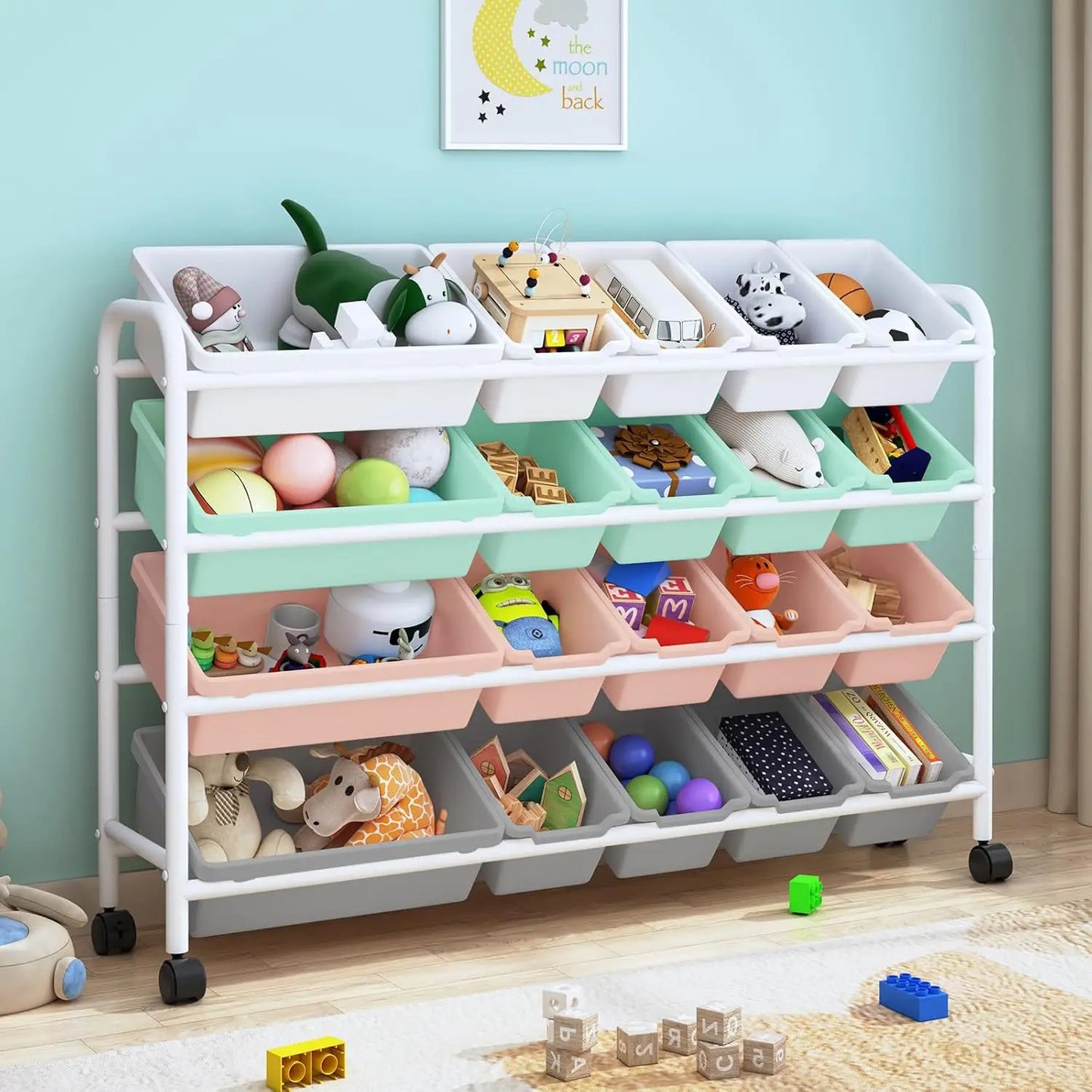 Kids Toy Storage Organizer With 4 Tier Metal Rack System