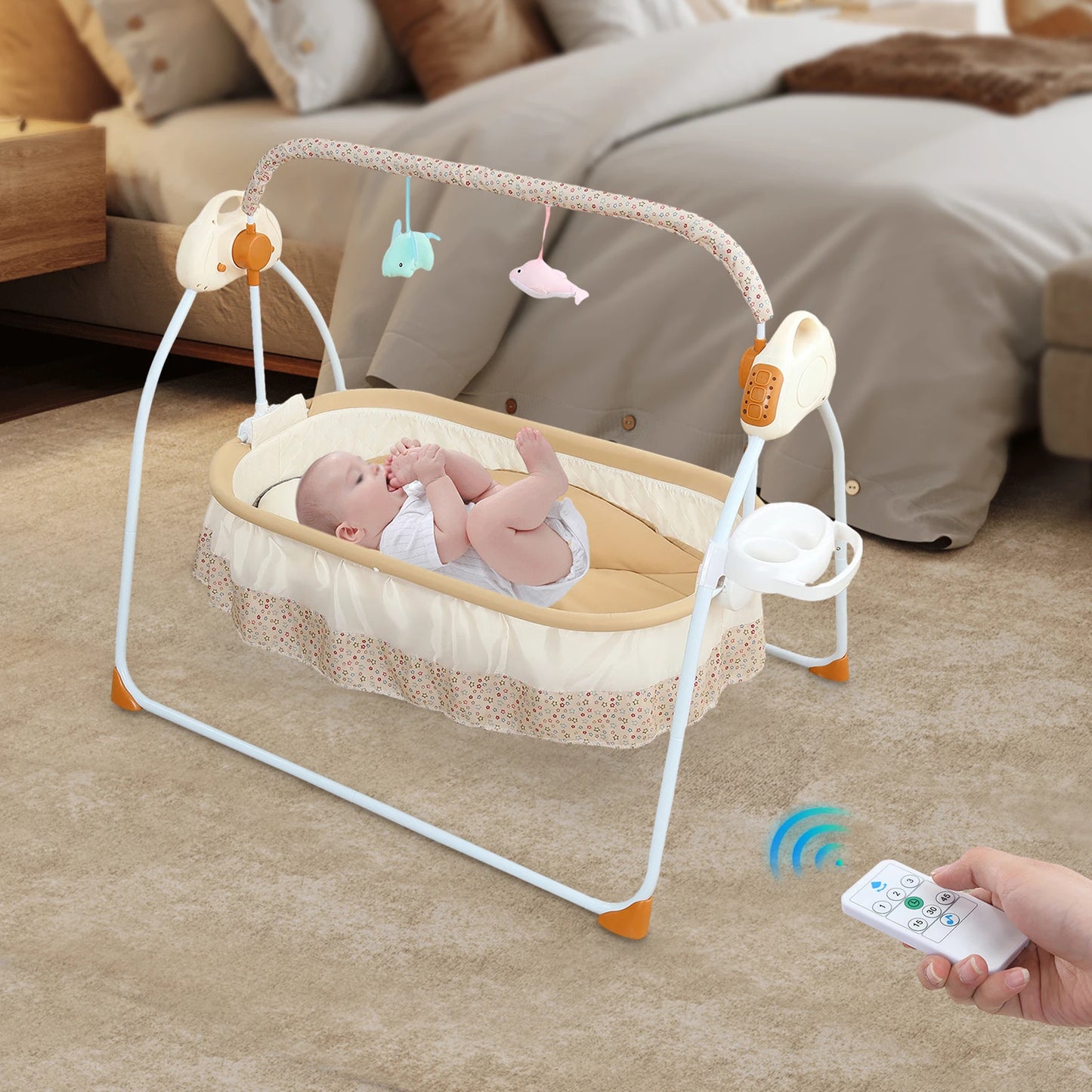 Electric Foldable Baby Cradle With Music Dual Control Swing
