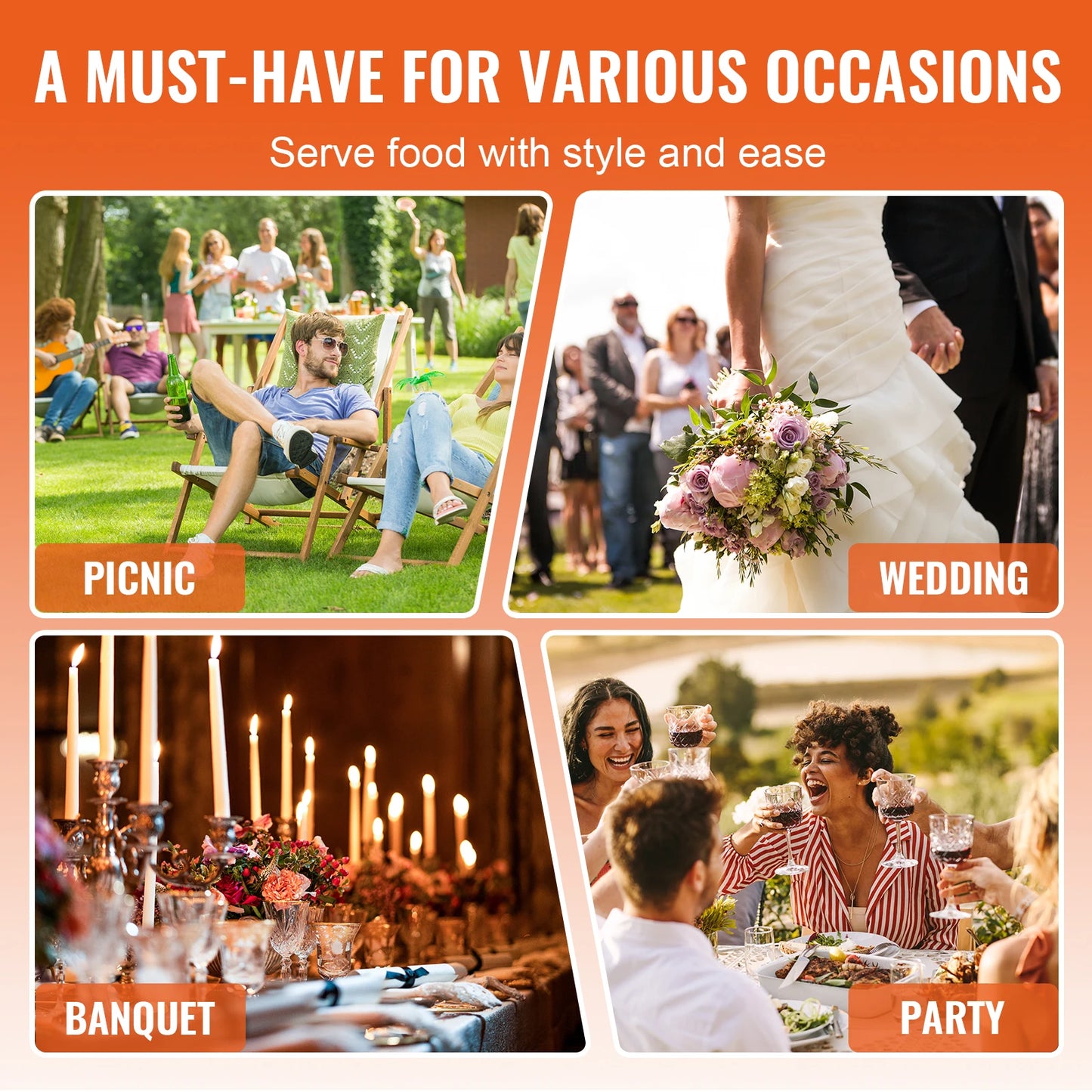 VEVOR Two Pack Round Chafing Dish Set Stainless Steel