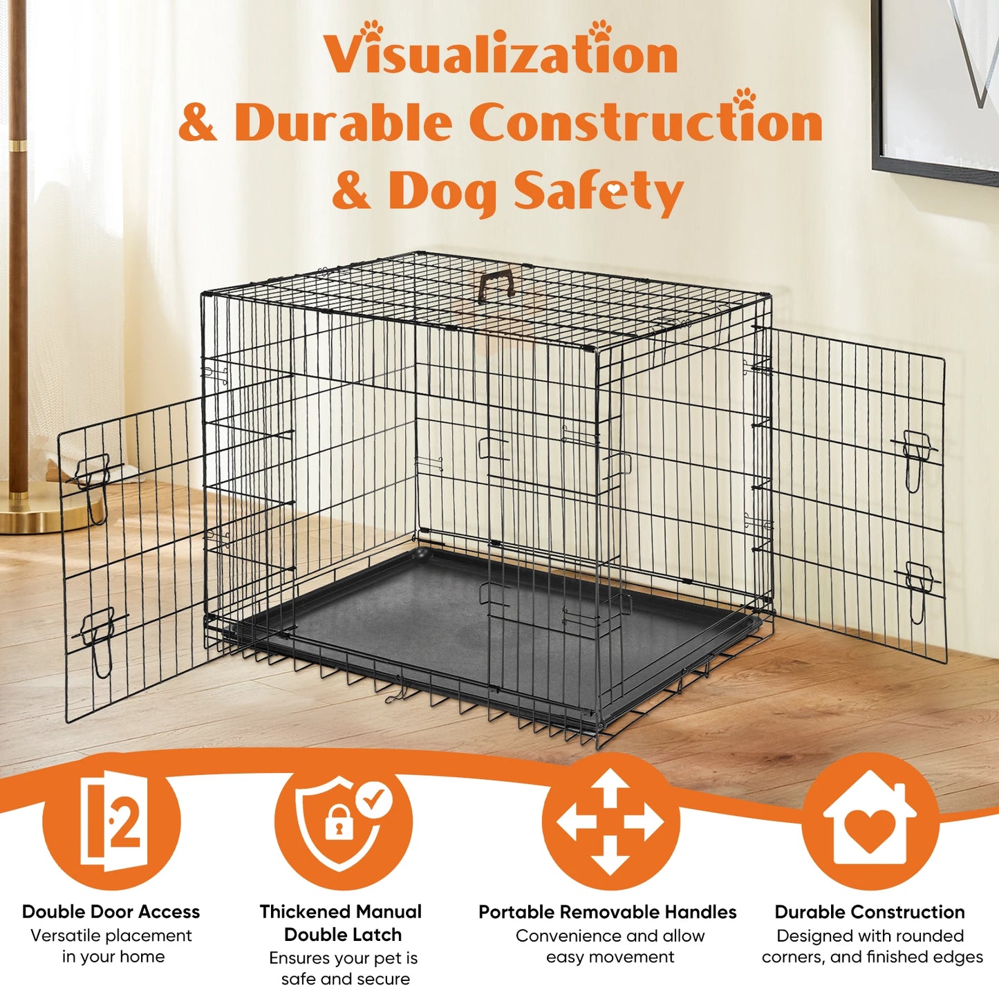 JHK Extra Large Double Door Folding Metal Dog Cage