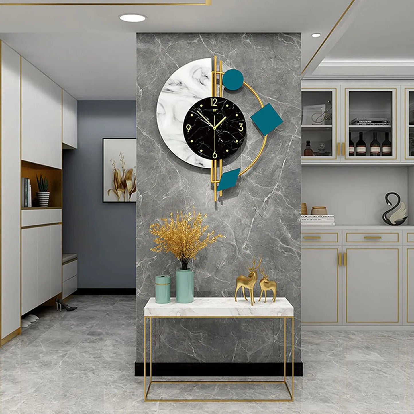 22 Inch Marble Wall Clock Nordic Style Luxury Silent