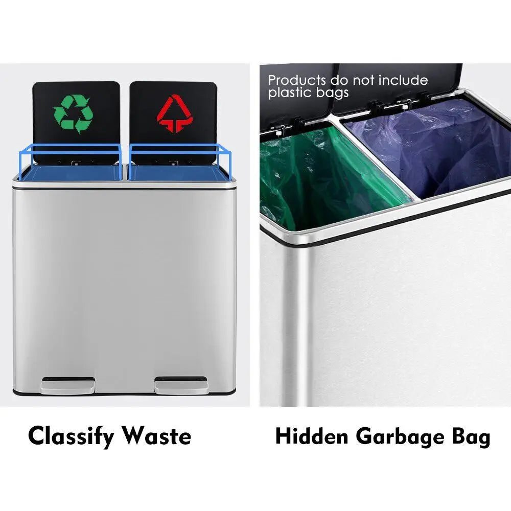 Stainless Steel Kitchen Trash Can Dual Recycling Bin With Lid