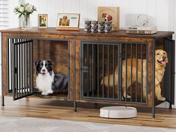 Extra Large Double Dog Crate Furniture for Two Dogs 78 Inch