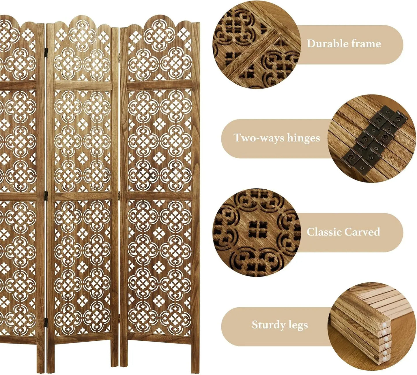 68.9Inch Folding Room Divider 6Panel Carved Privacy Screens