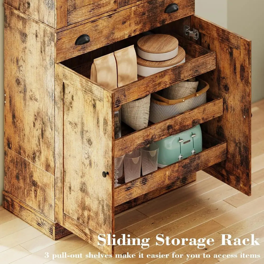 Ironck Freestanding Kitchen Pantry Cabinet With Drawer And Sliding Storage