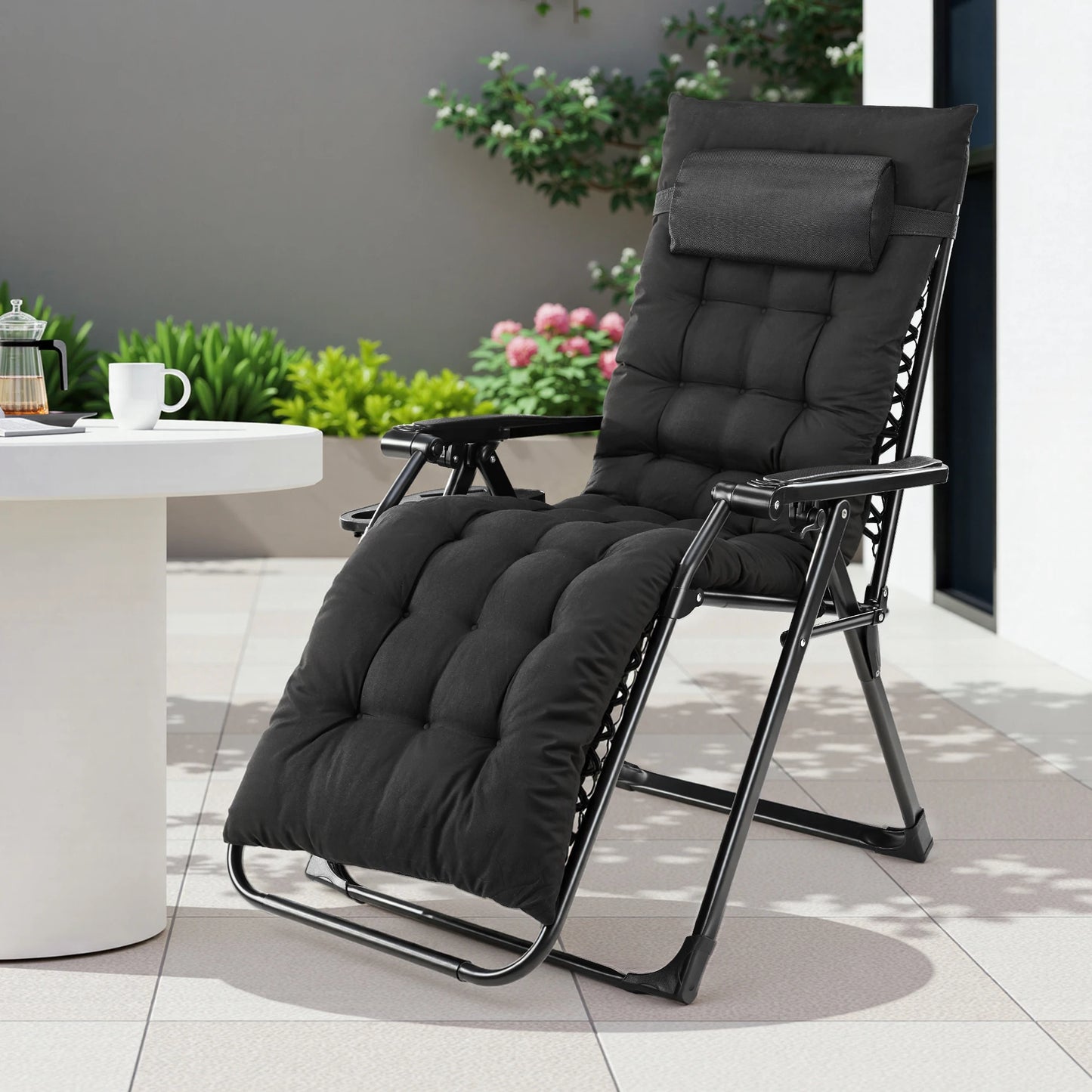 Jhk Zero Gravity Folding Patio Lounge Chair With Cup Holder