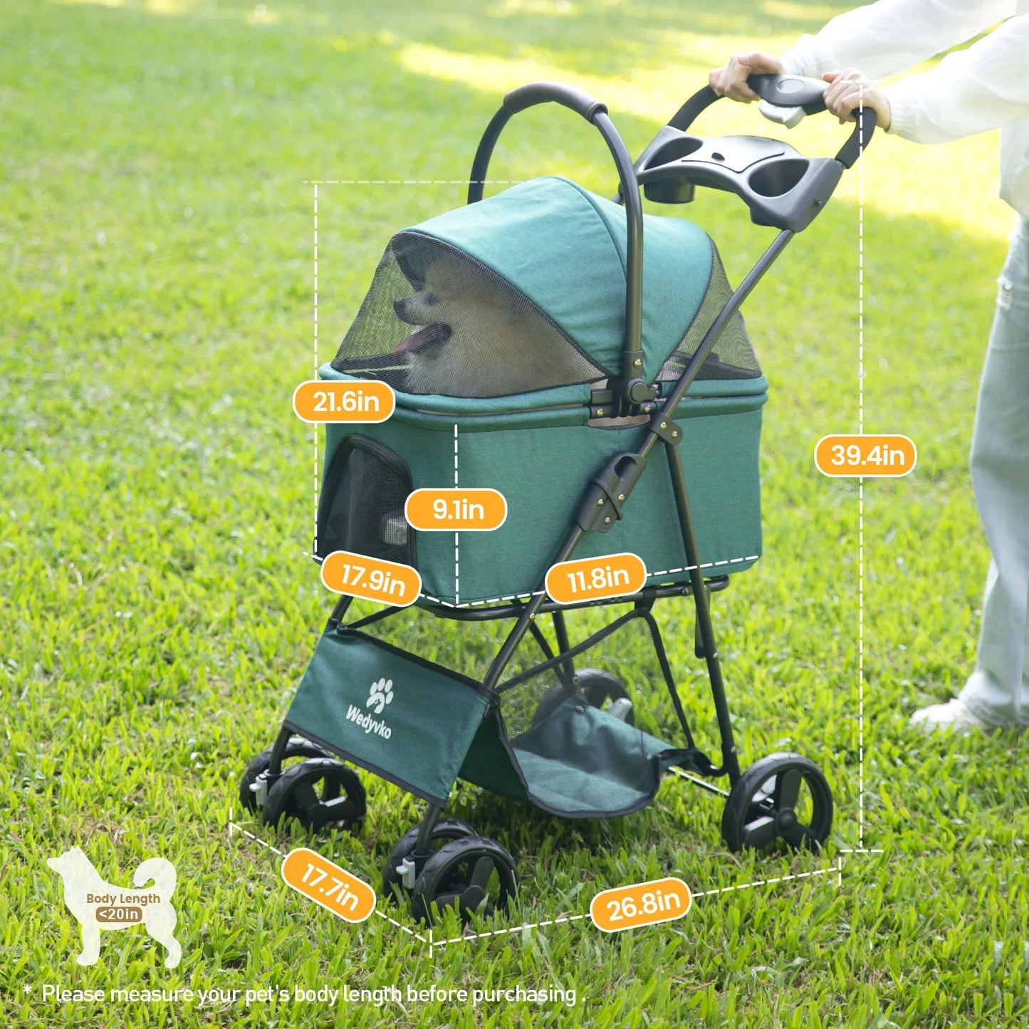 Wedyvko One-Click Folding Pet Stroller for Small Dogs